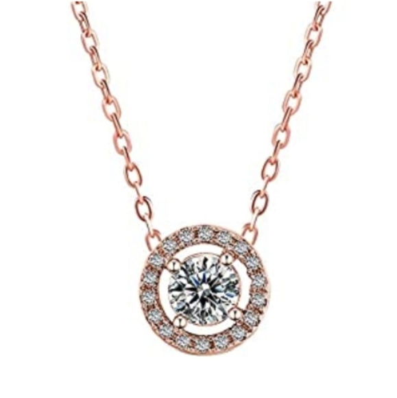 Sparkling Halo CZ Rose Gold Necklace - Picture 5 of 6